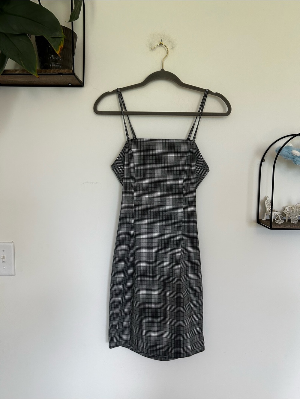 Nude Apparel Gray Black‎ White Plaid Open Back Mini Dress Size Medium